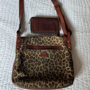 Fossil Vintage Leopard Print Crossbody Bag with Brown Accents with Fossil Wallet
